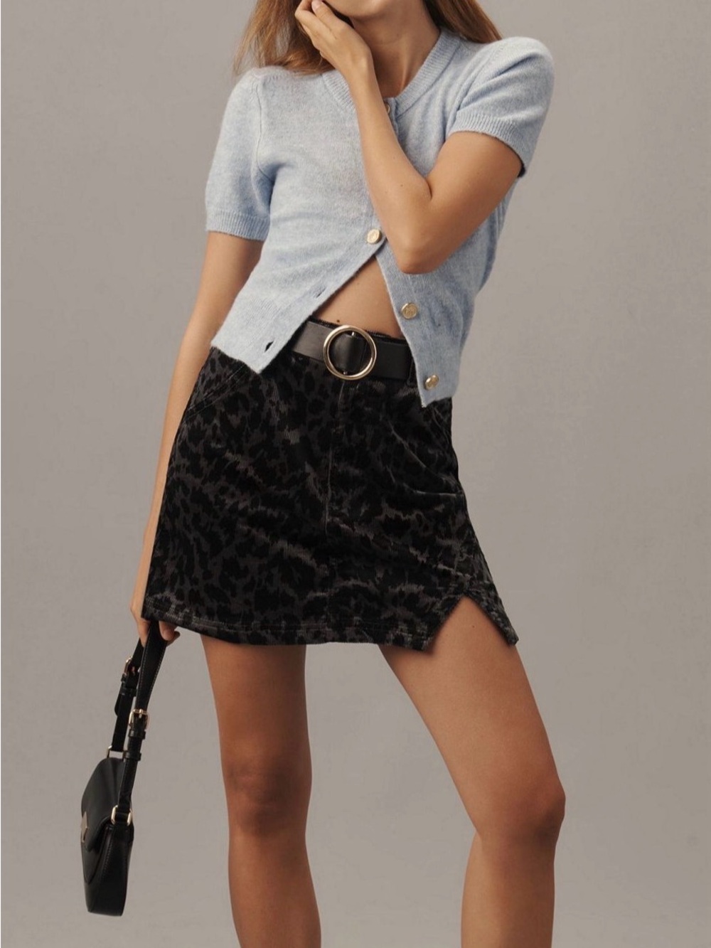 Pilcro Black Leopard-Print corduroy Mini Skirt